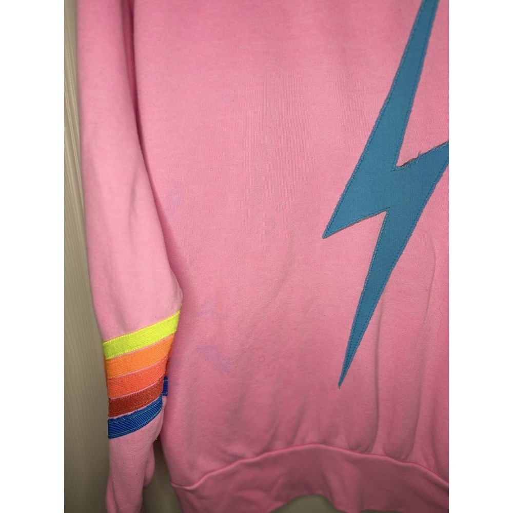 Aviator Nation Bolt Chevron Stripe Sweatshirt Crewneck USA Womens Med Pink SPOTS - Picture 5 of 7